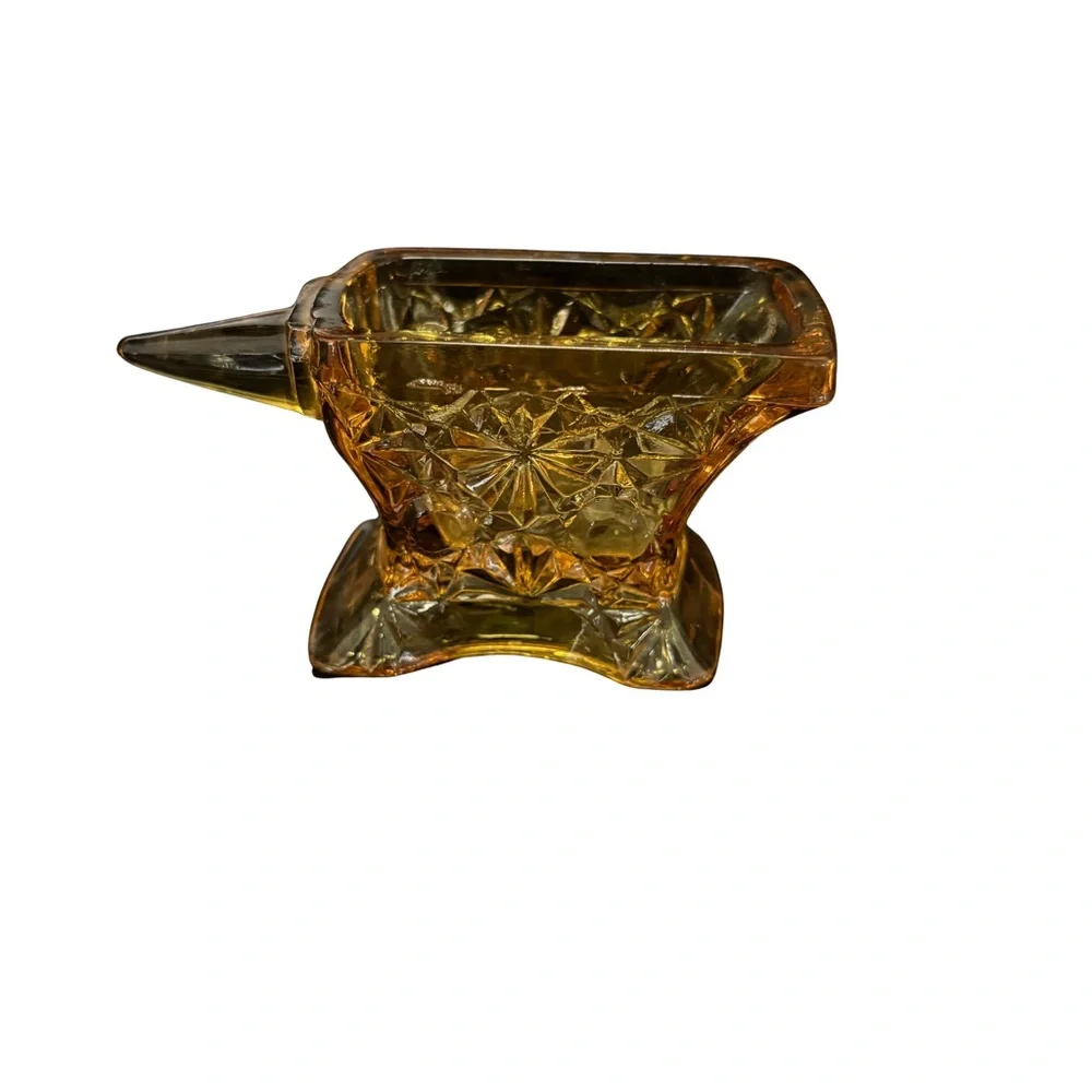 Vintage: Amber Glass “Daisy & Button”‎ Anvil-Shaped Toothpick or Match Holder